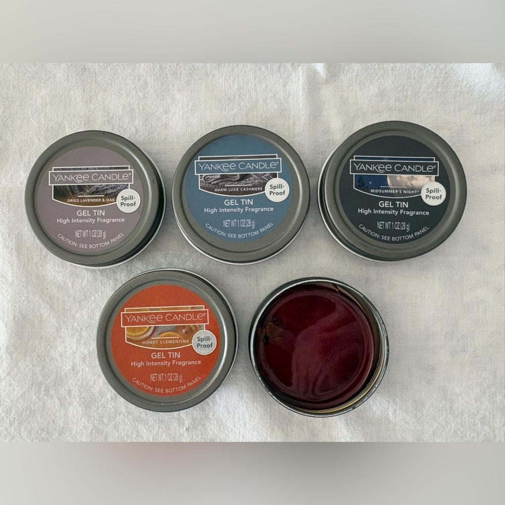 Yankee Candle Gel Tins Lot Of 5 With Wire Floral Holder McIntosh Lavender New* - Picture 2 of 5